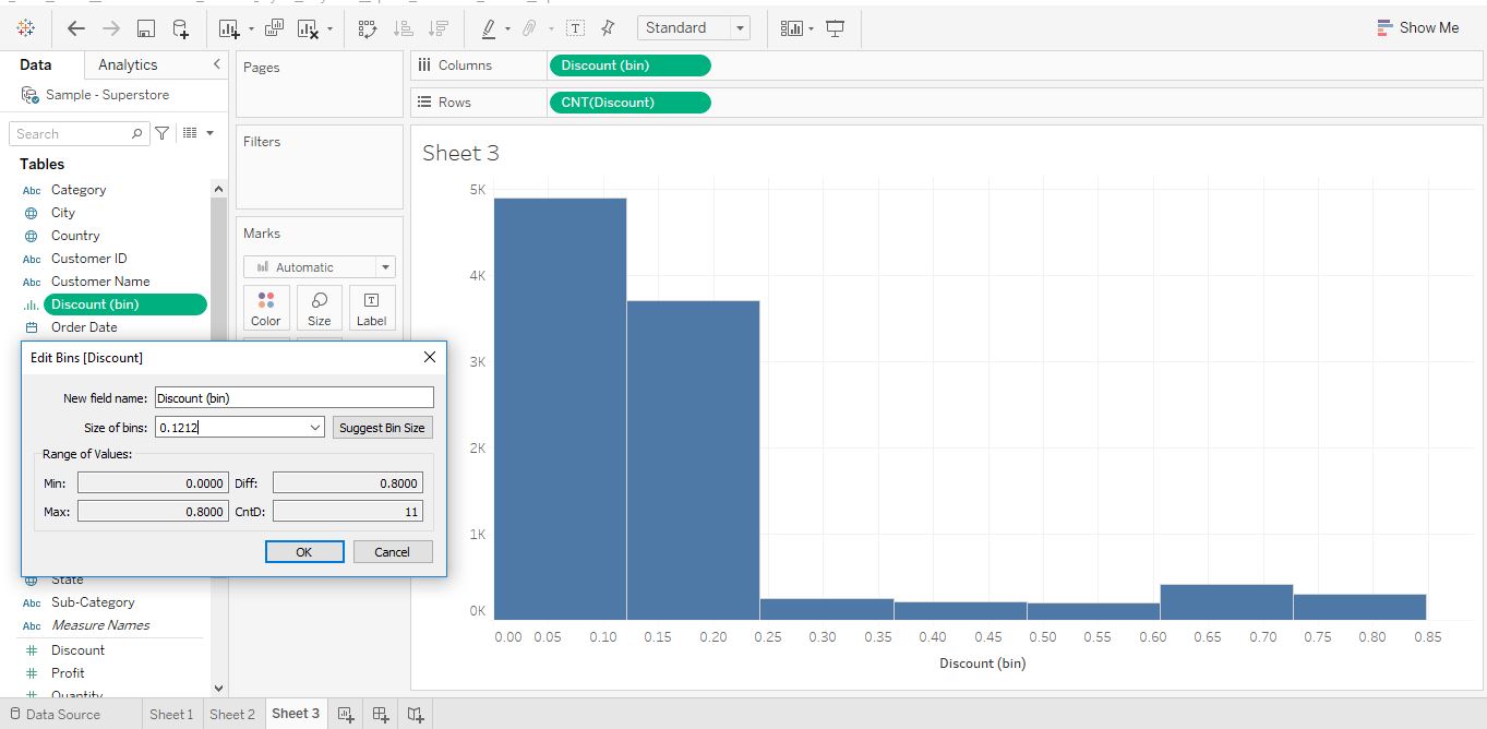 histogram bin size